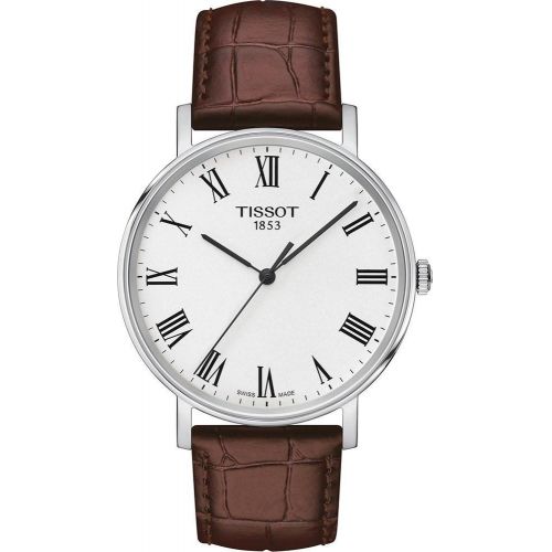 Tissot Men s Everytime Swiss Classic watch Roman dial brown strap